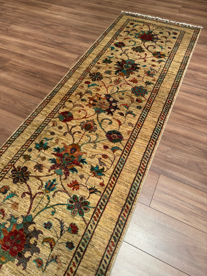 Sultani Binbirgece Yolluk Orijinal El Dokuması Bej Kök Boya Yün Halı 0.84x262 2.20 Metrekare - 3x8 ft