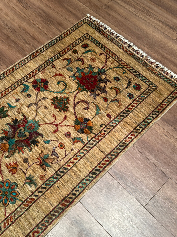 Sultani Binbirgece Yolluk Orijinal El Dokuması Bej Kök Boya Yün Halı 0.84x262 2.20 Metrekare - 3x8 ft