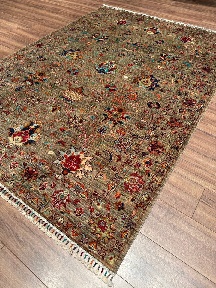 Sultani Binbirgece Original Hand-Woven Beige Root Dye Wool Carpet 175x240 4.20 Square Meters - 5x8 ft 