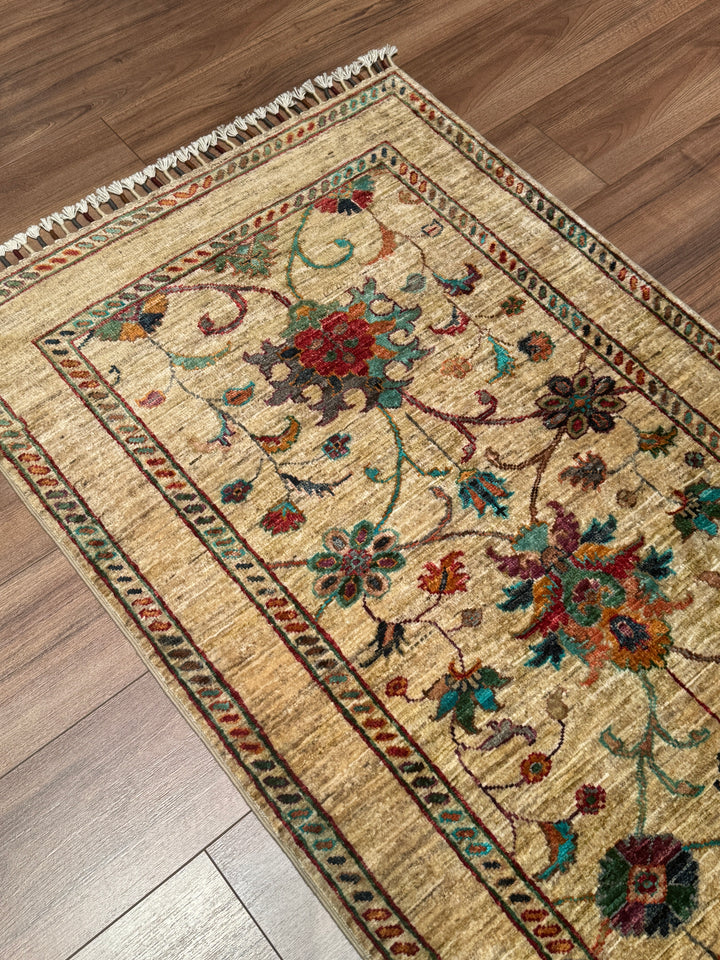 Sultani Binbirgece Yolluk Orijinal El Dokuması Bej Kök Boya Yün Halı 0.84x262 2.20 Metrekare - 3x8 ft