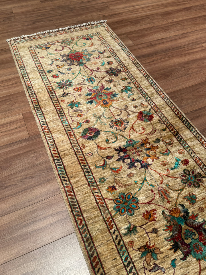 Sultani Binbirgece Yolluk Orijinal El Dokuması Bej Kök Boya Yün Halı 0.84x262 2.20 Metrekare - 3x8 ft