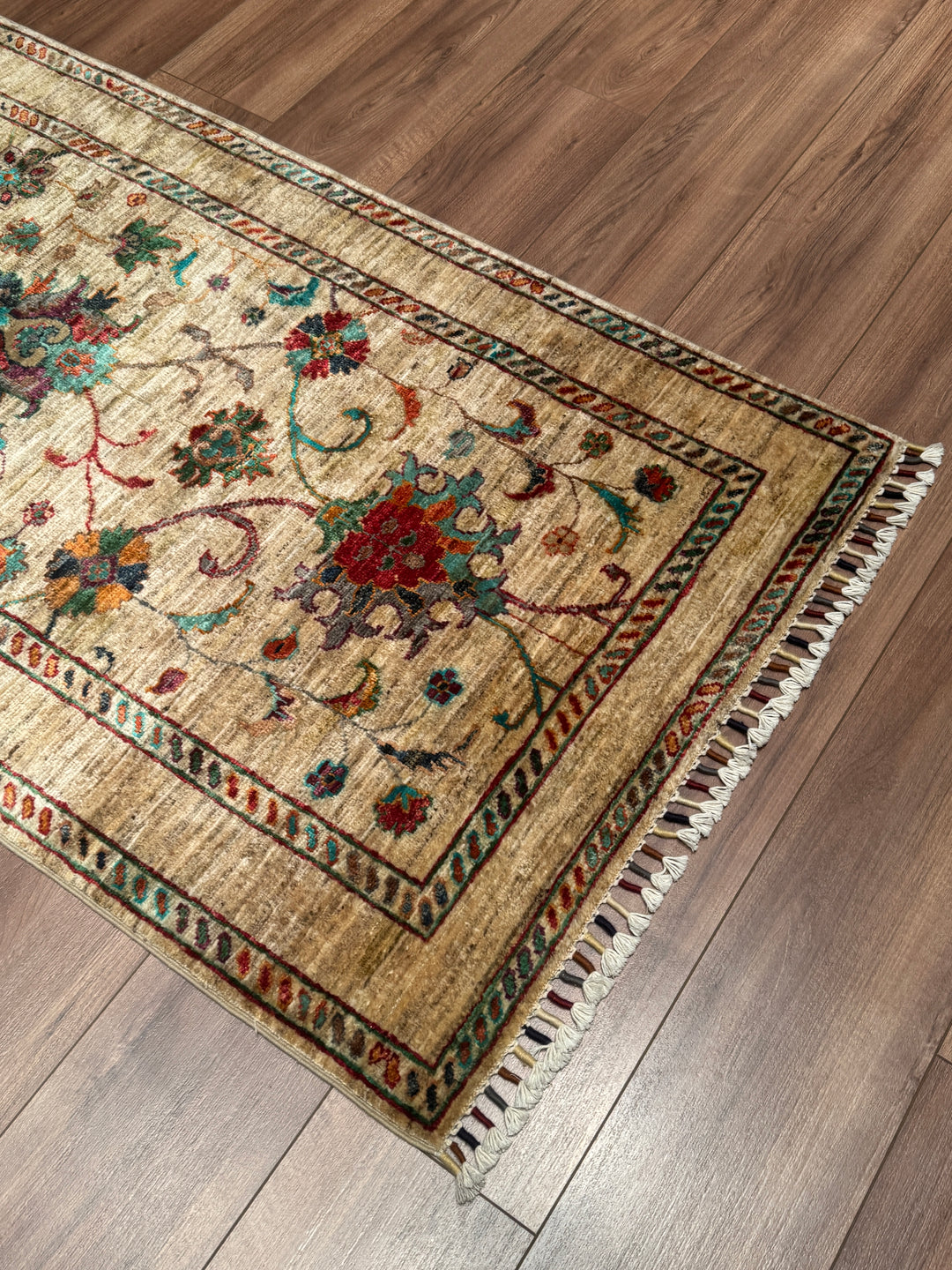 Sultani Binbirgece Yolluk Orijinal El Dokuması Bej Kök Boya Yün Halı 0.84x262 2.20 Metrekare - 3x8 ft