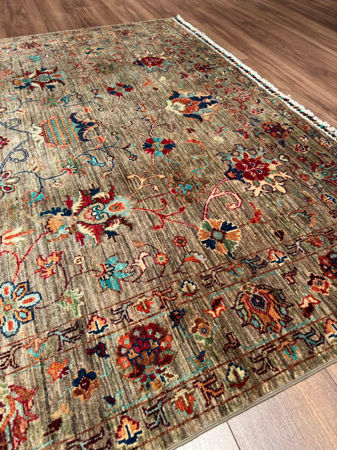 Sultani Binbirgece Original Hand-Woven Beige Root Dye Wool Carpet 175x240 4.20 Square Meters - 5x8 ft 