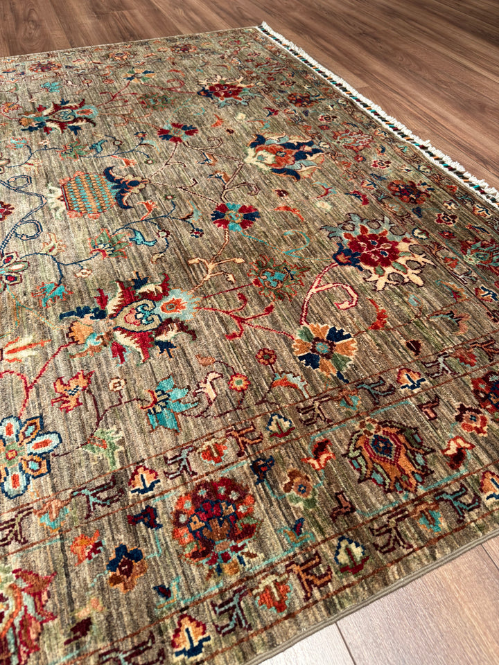Sultani Binbirgece Original Hand-Woven Beige Root Dye Wool Carpet 175x240 4.20 Square Meters - 5x8 ft 