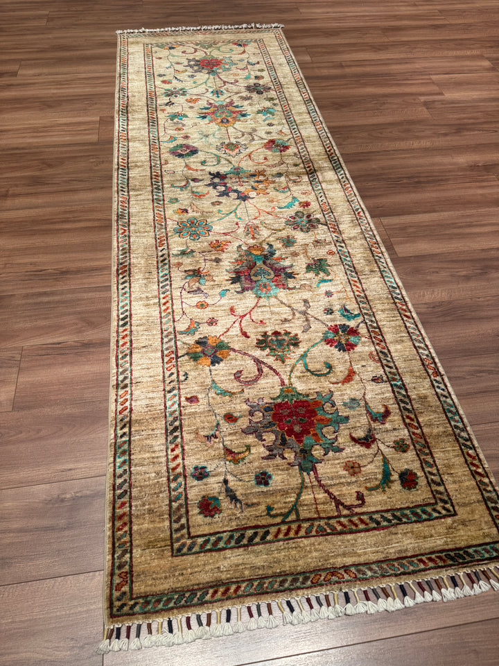 Sultani Binbirgece Yolluk Orijinal El Dokuması Bej Kök Boya Yün Halı 0.84x262 2.20 Metrekare - 3x8 ft