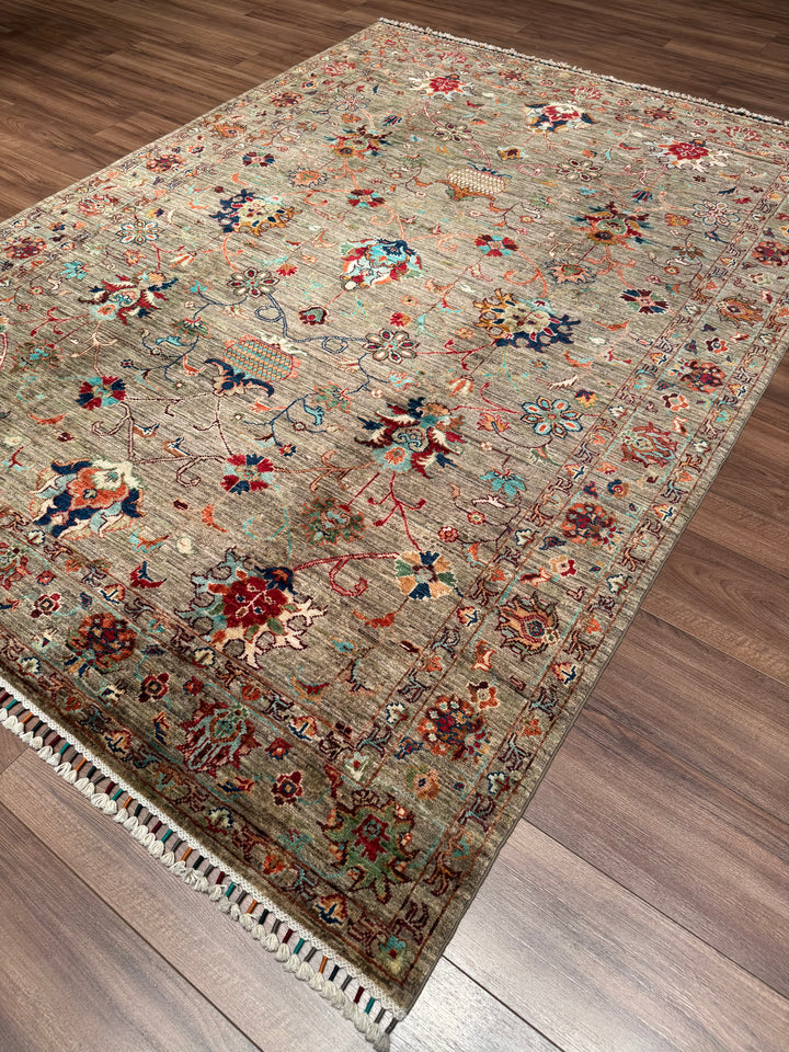 Sultani Binbirgece Original Hand-Woven Beige Root Dye Wool Carpet 175x240 4.20 Square Meters - 5x8 ft 
