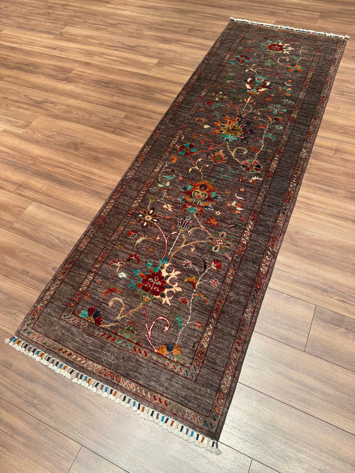 Sultani Binbirgece Yolluk Orijinal El Dokuması Kahverengi Kök Boya Yün Halı 0.84x256 2.15 Metrekare - 3x8 ft