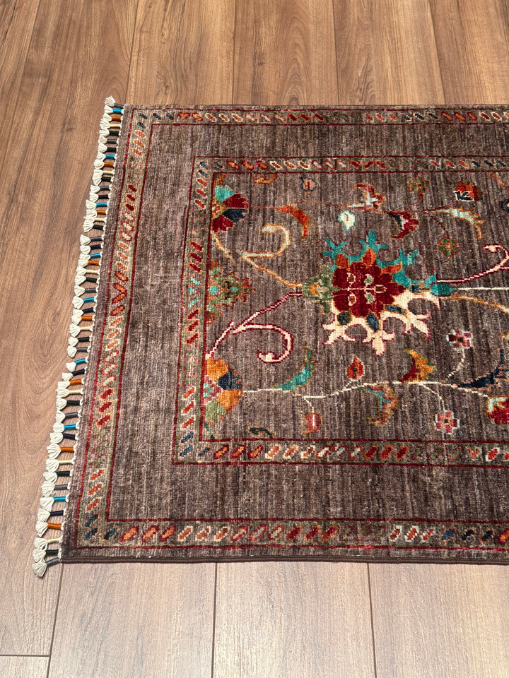 Sultani Binbirgece Yolluk Orijinal El Dokuması Kahverengi Kök Boya Yün Halı 0.84x256 2.15 Metrekare - 3x8 ft