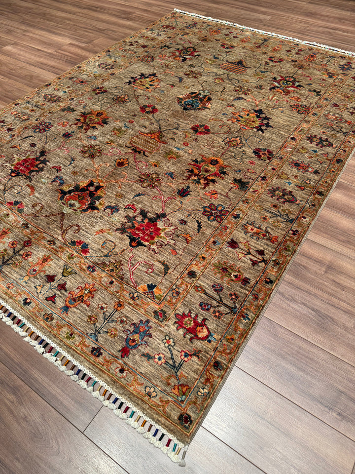 Sultani One Thousand and One Nights Original Handwoven Beige Root Dye Wool Rug 174x240 cm (4.18 square meters) - 5x8 ft