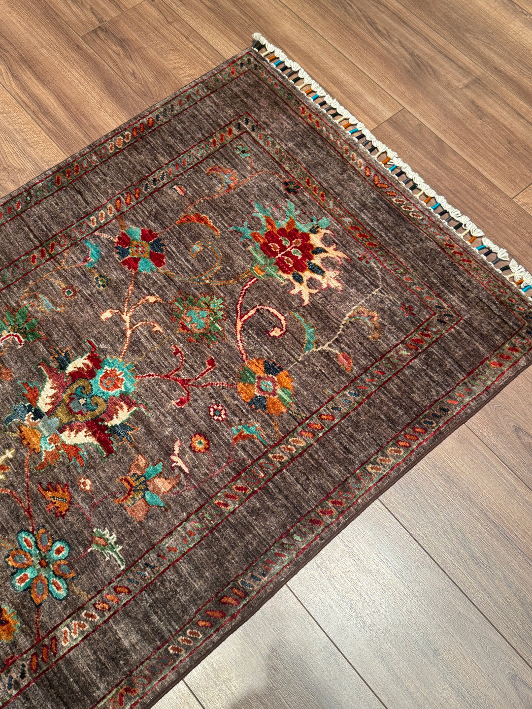 Sultani Binbirgece Yolluk Orijinal El Dokuması Kahverengi Kök Boya Yün Halı 0.84x256 2.15 Metrekare - 3x8 ft