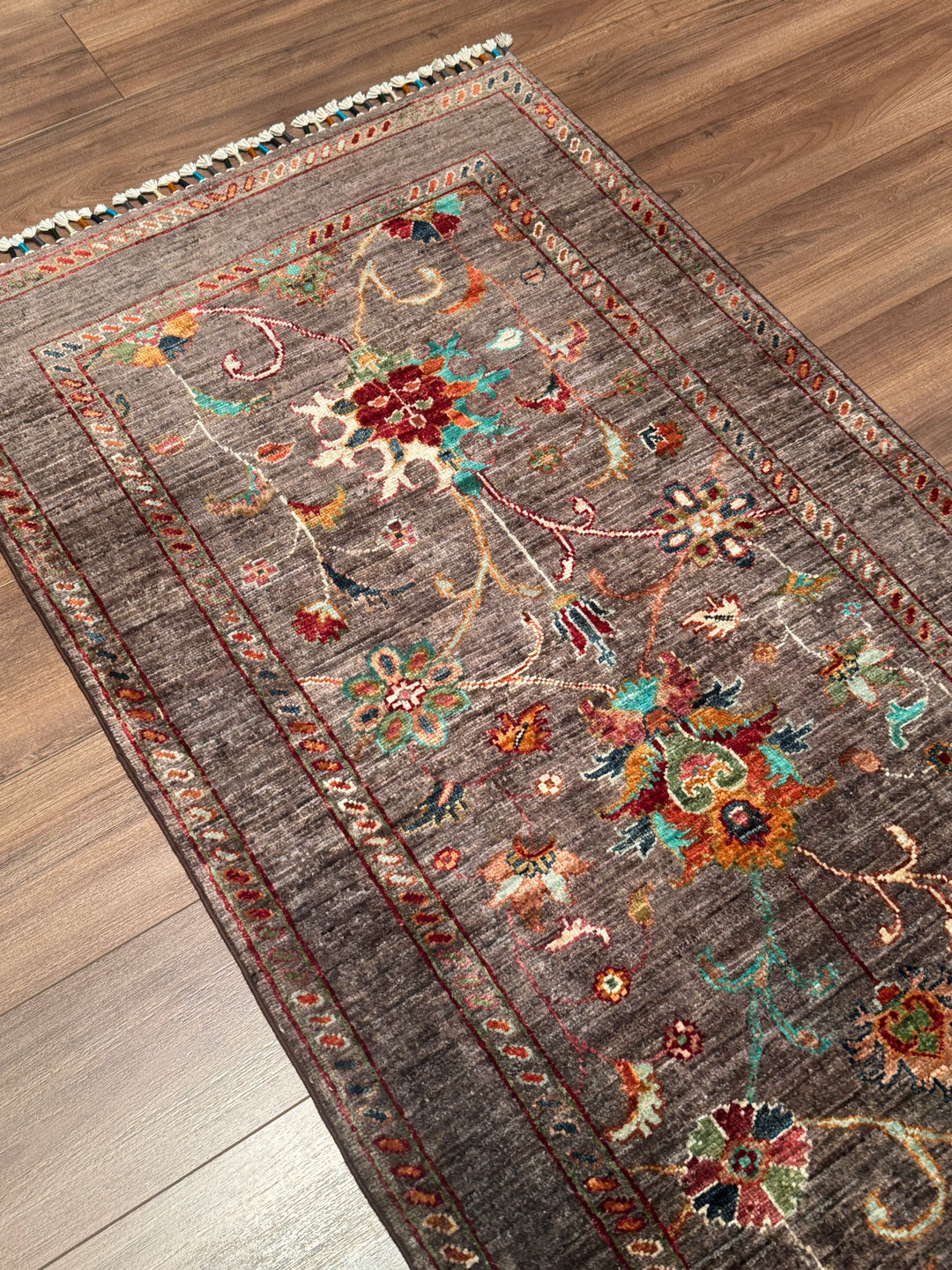 Sultani Binbirgece Yolluk Orijinal El Dokuması Kahverengi Kök Boya Yün Halı 0.84x256 2.15 Metrekare - 3x8 ft