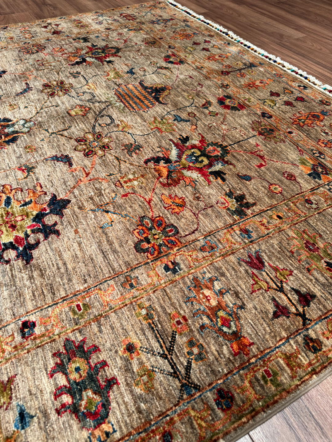 Sultani One Thousand and One Nights Original Handwoven Beige Root Dye Wool Rug 174x240 cm (4.18 square meters) - 5x8 ft