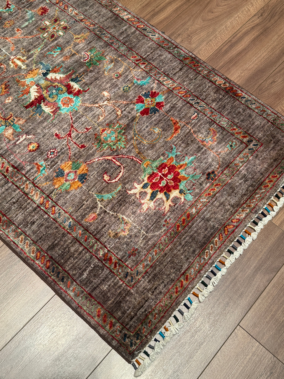 Sultani Binbirgece Yolluk Orijinal El Dokuması Kahverengi Kök Boya Yün Halı 0.84x256 2.15 Metrekare - 3x8 ft