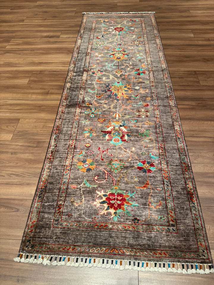 Sultani Binbirgece Yolluk Orijinal El Dokuması Kahverengi Kök Boya Yün Halı 0.84x256 2.15 Metrekare - 3x8 ft