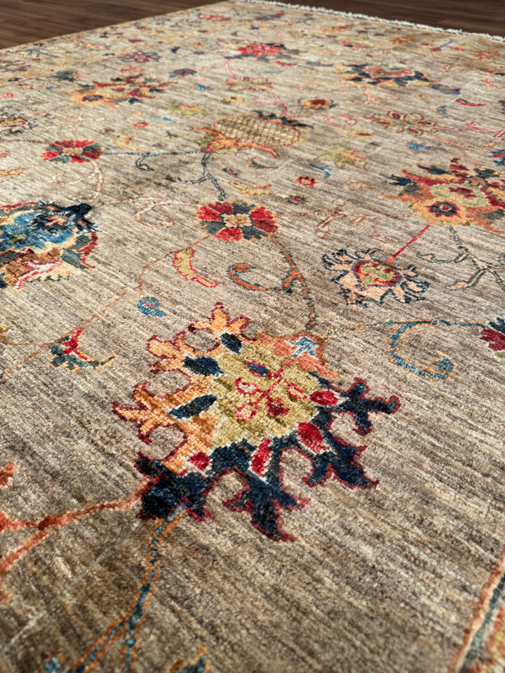 Sultani One Thousand and One Nights Original Handwoven Beige Root Dye Wool Rug 174x240 cm (4.18 square meters) - 5x8 ft