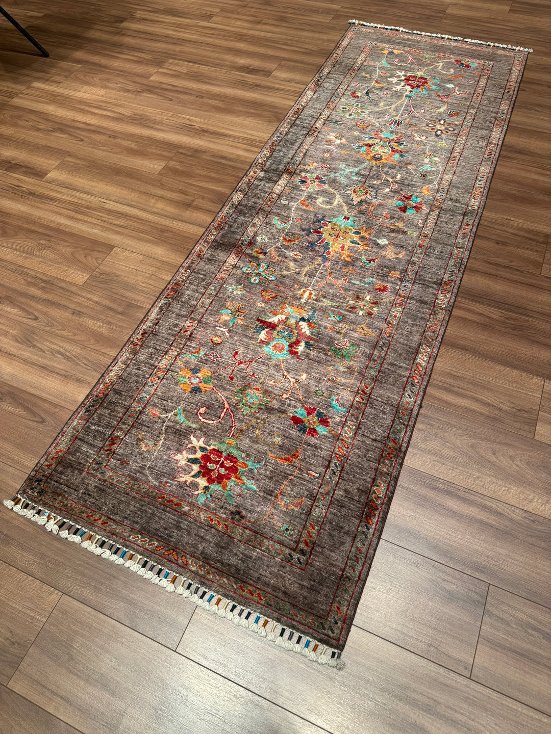 Sultani Binbirgece Yolluk Orijinal El Dokuması Kahverengi Kök Boya Yün Halı 0.84x256 2.15 Metrekare - 3x8 ft
