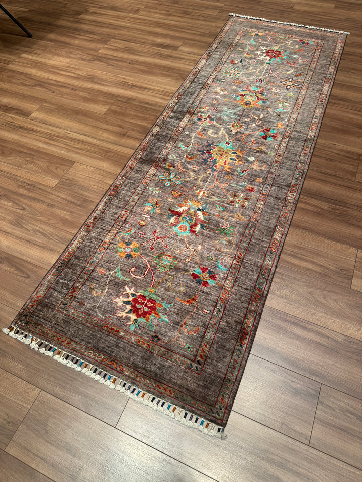 Sultani Binbirgece Yolluk Orijinal El Dokuması Kahverengi Kök Boya Yün Halı 0.84x256 2.15 Metrekare - 3x8 ft