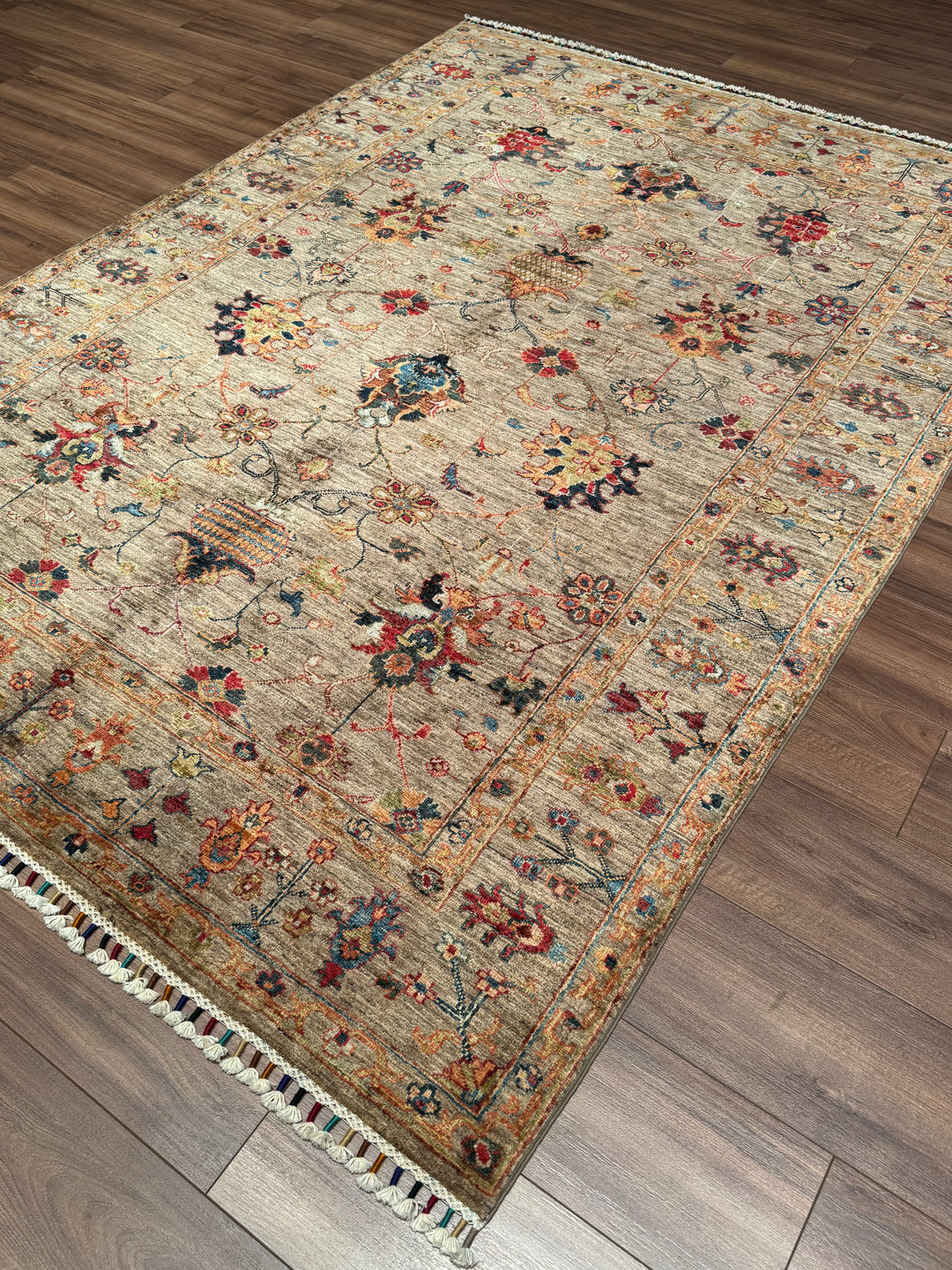Sultani One Thousand and One Nights Original Handwoven Beige Root Dye Wool Rug 174x240 cm (4.18 square meters) - 5x8 ft