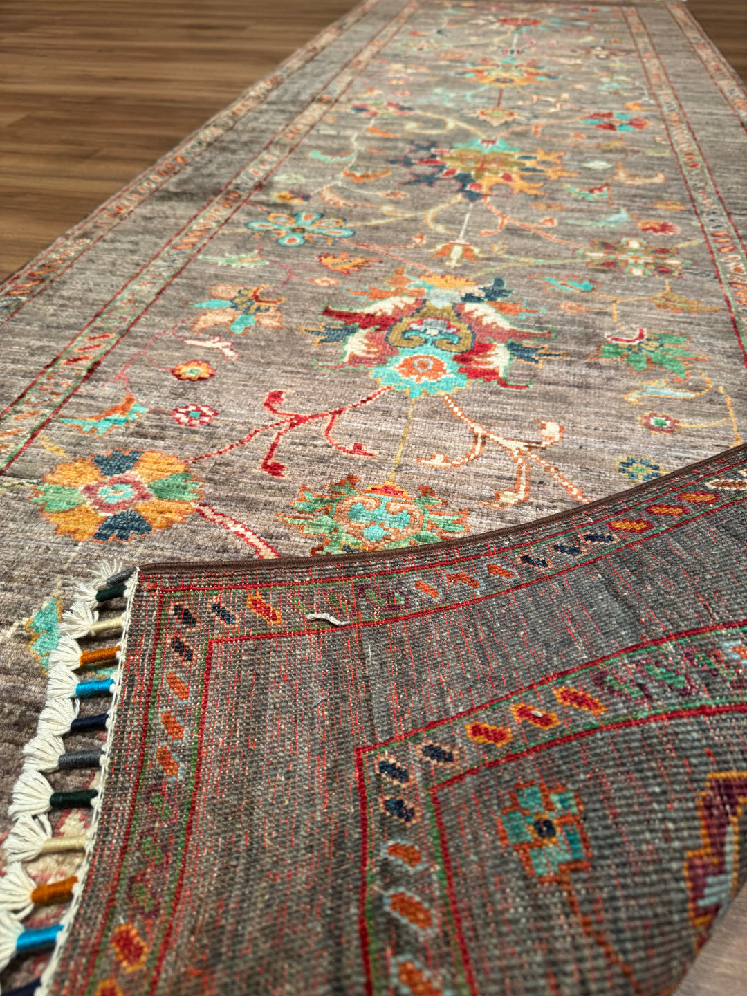 Sultani Binbirgece Yolluk Orijinal El Dokuması Kahverengi Kök Boya Yün Halı 0.84x256 2.15 Metrekare - 3x8 ft