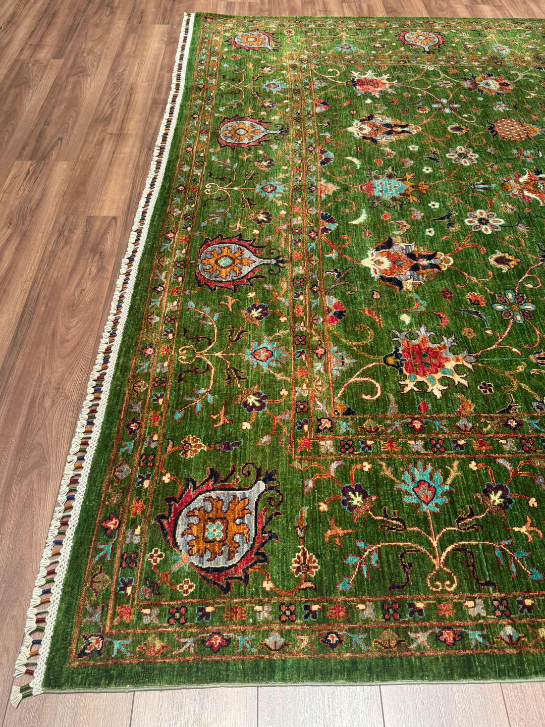 Sultani Binbirgece Orijinal El Dokuması Yeşil Kök Boya Yün Halı 269x366 9.85 Metrekare - 9x12 ft