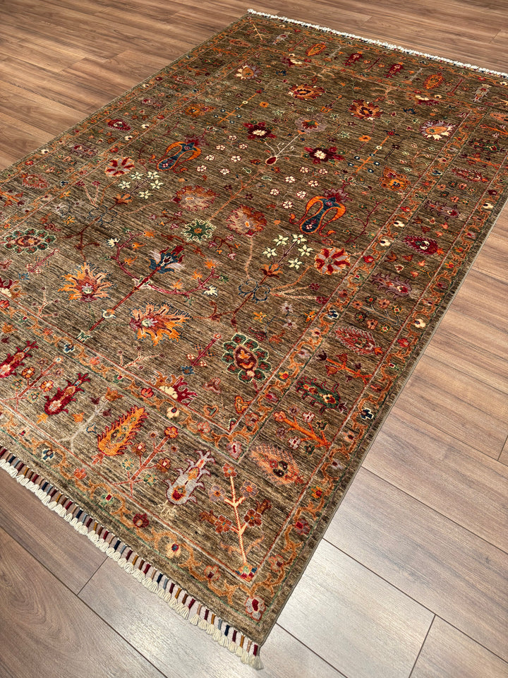Sultani Floral Original Handwoven Earth Dye Wool Rug 169x243 cm (4.11 square meters) - 5x8 ft 