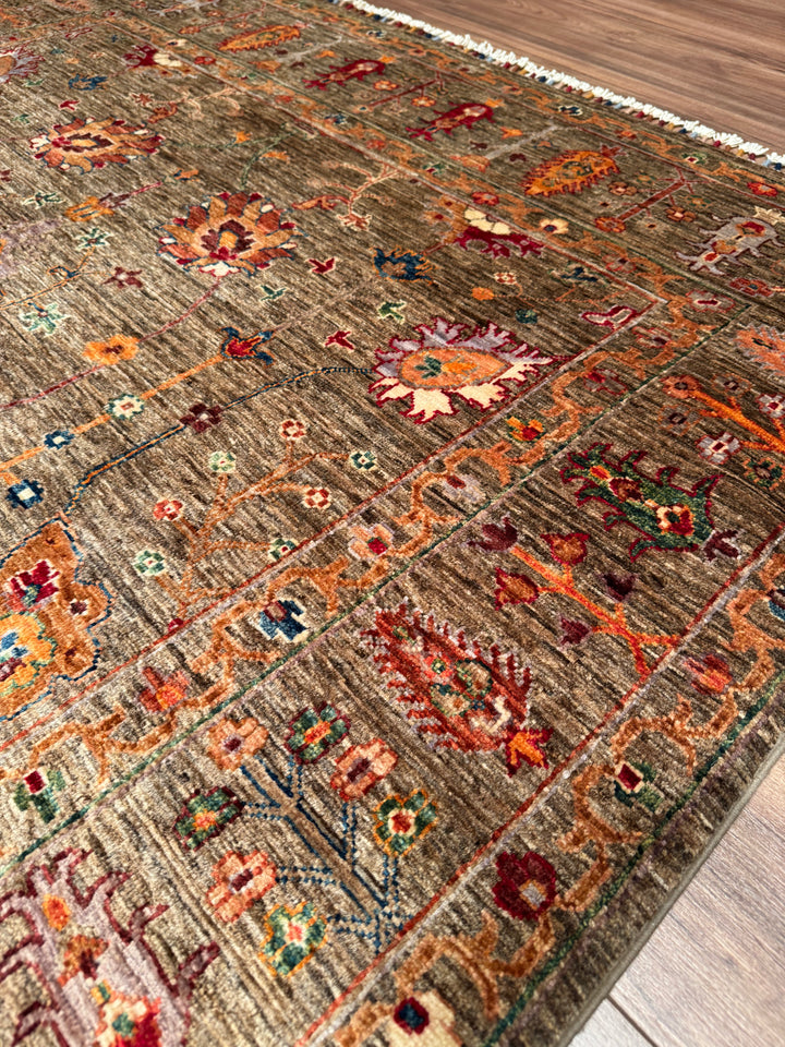Sultani Floral Original Handwoven Earth Dye Wool Rug 169x243 cm (4.11 square meters) - 5x8 ft 