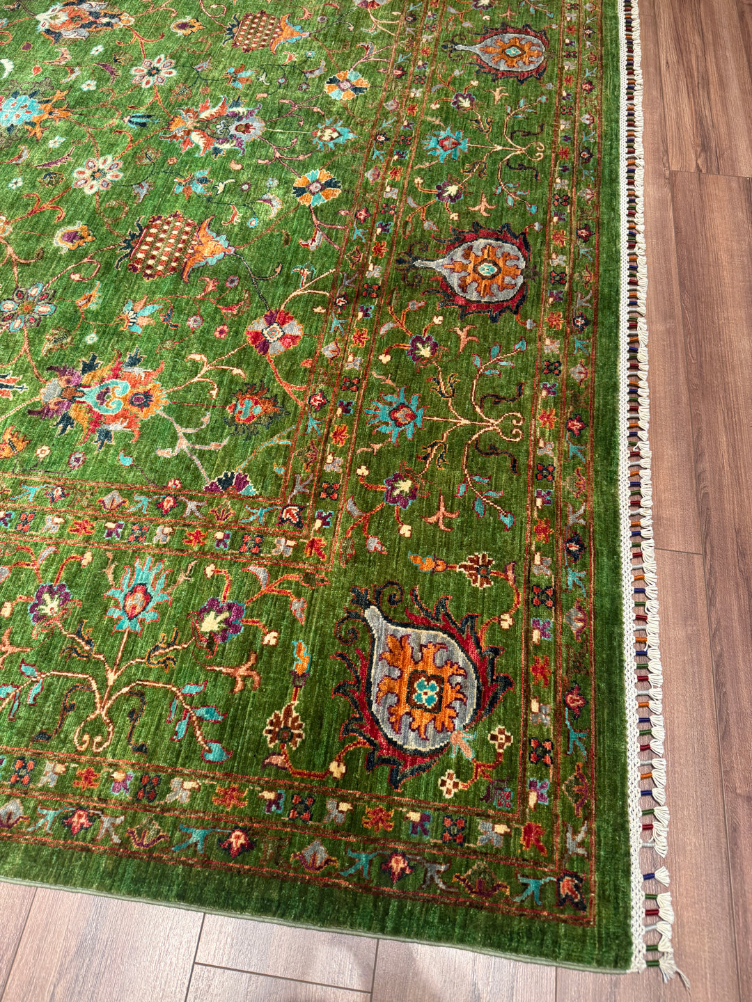 Sultani Binbirgece Orijinal El Dokuması Yeşil Kök Boya Yün Halı 269x366 9.85 Metrekare - 9x12 ft