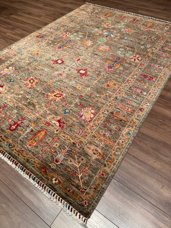 Sultani Floral Original Handwoven Earth Dye Wool Rug 169x243 cm (4.11 square meters) - 5x8 ft 
