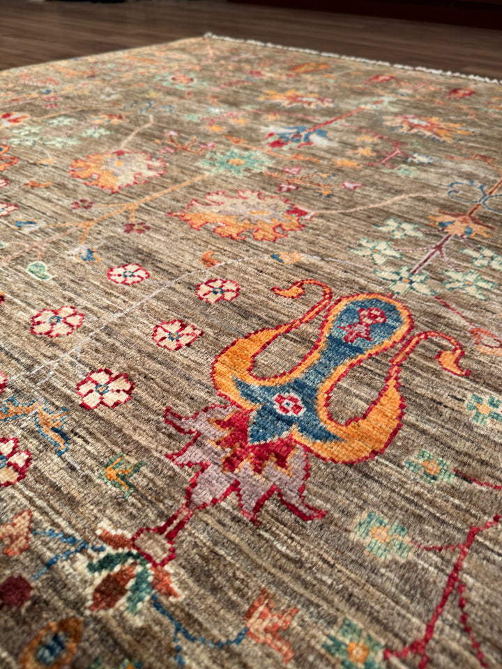 Sultani Floral Original Handwoven Earth Dye Wool Rug 169x243 cm (4.11 square meters) - 5x8 ft 