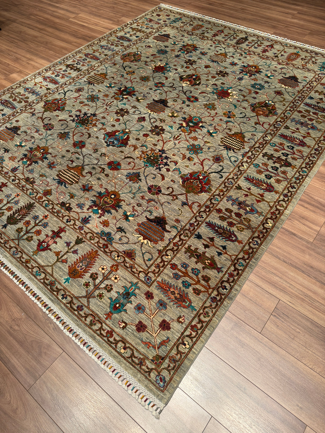 Sultani Binbirgece Orijinal El Dokuması Gri Kök Boya Yün Halı 243x301 7.31 Metrekare - 7x10 ft