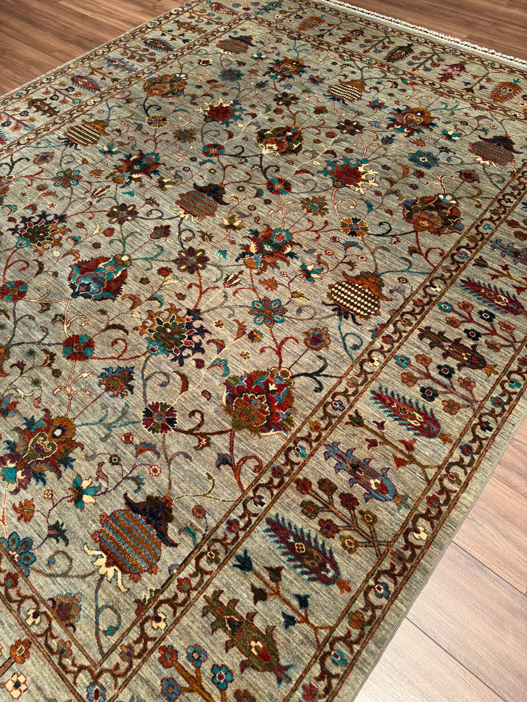 Sultani Binbirgece Orijinal El Dokuması Gri Kök Boya Yün Halı 243x301 7.31 Metrekare - 7x10 ft