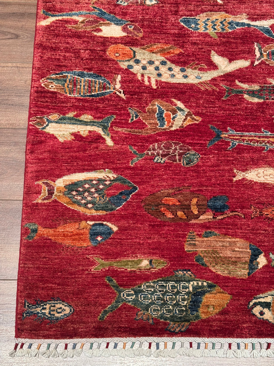 Fish Original Handwoven Red Root Dye Wool Rug 177x238 cm (4.21 square meters) - 6x8 ft 