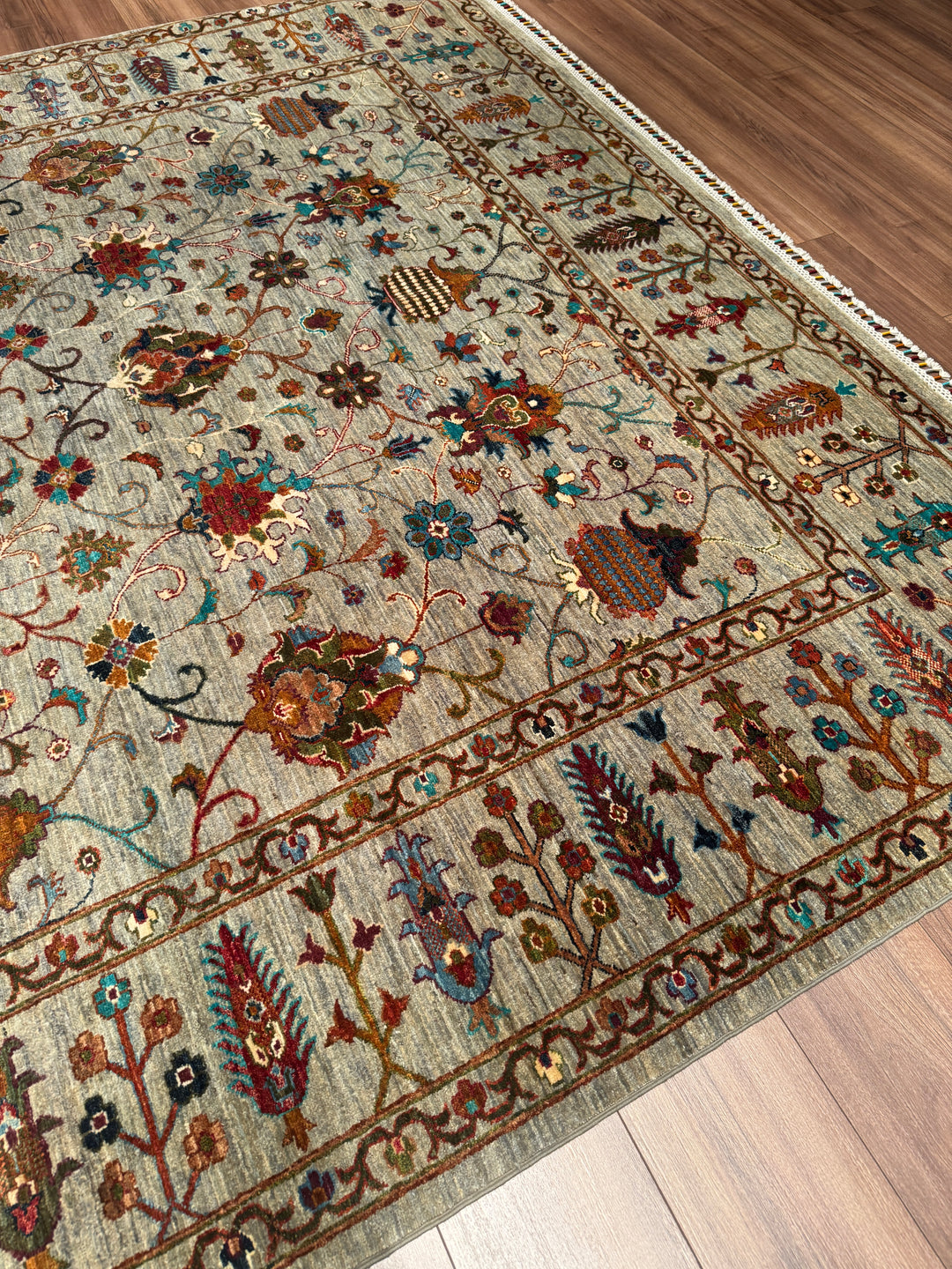 Sultani Binbirgece Orijinal El Dokuması Gri Kök Boya Yün Halı 243x301 7.31 Metrekare - 7x10 ft