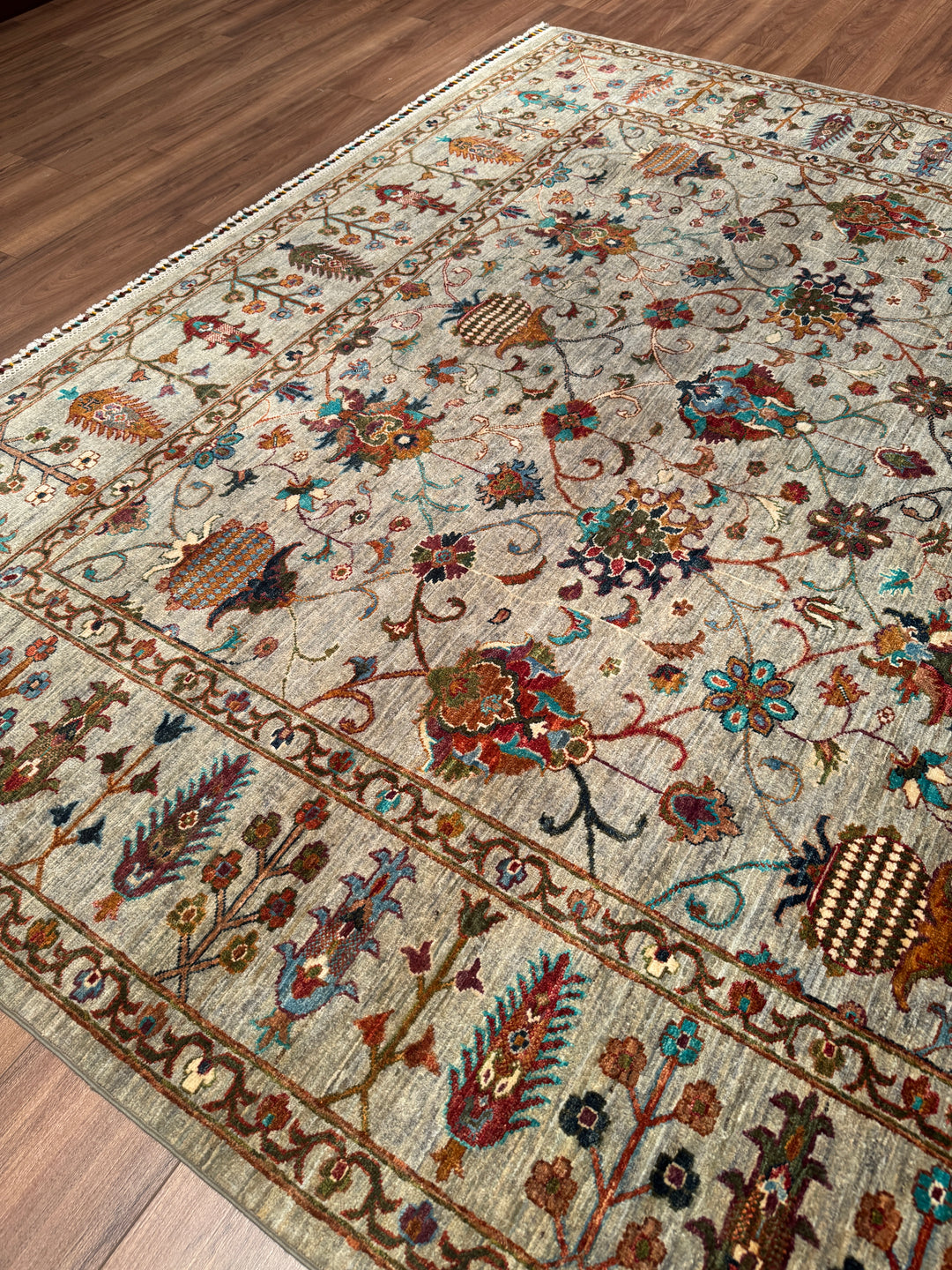 Sultani Binbirgece Orijinal El Dokuması Gri Kök Boya Yün Halı 243x301 7.31 Metrekare - 7x10 ft