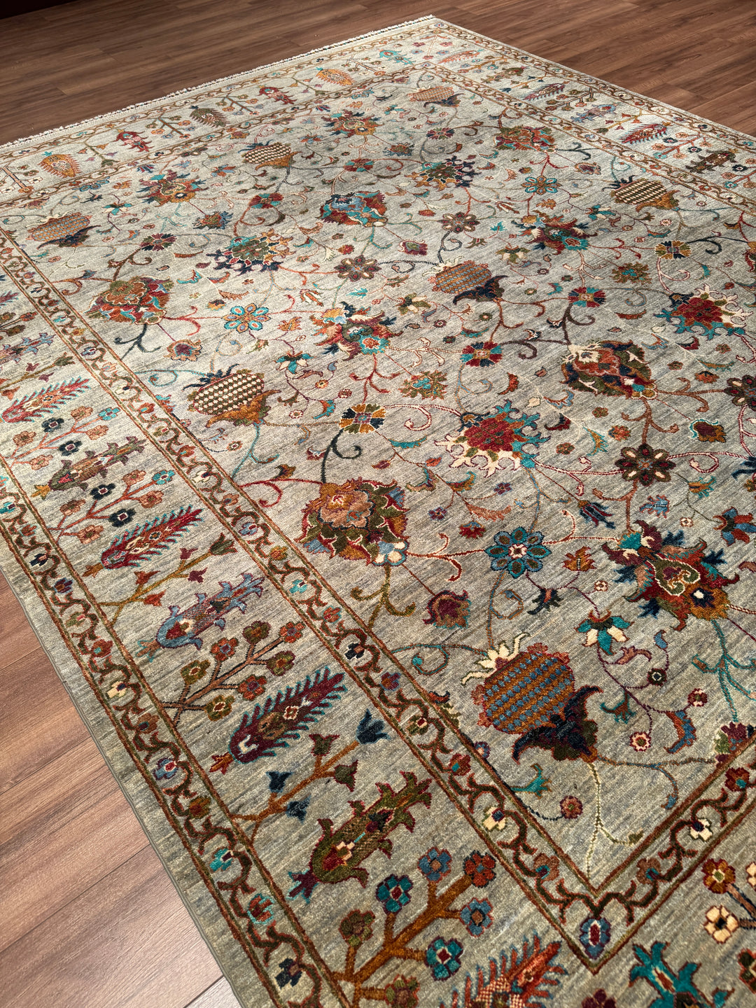 Sultani Binbirgece Orijinal El Dokuması Gri Kök Boya Yün Halı 243x301 7.31 Metrekare - 7x10 ft