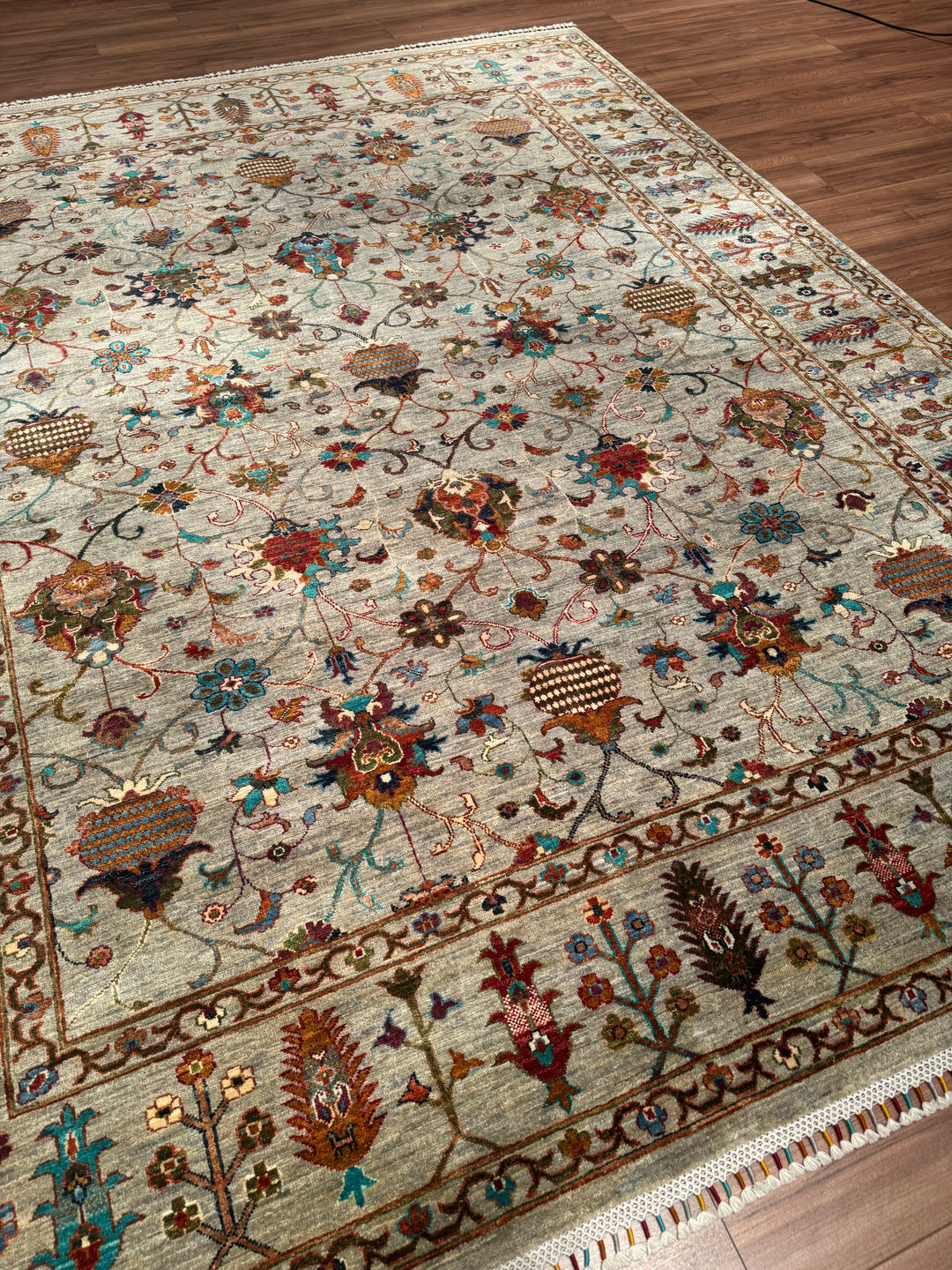 Sultani Binbirgece Orijinal El Dokuması Gri Kök Boya Yün Halı 243x301 7.31 Metrekare - 7x10 ft