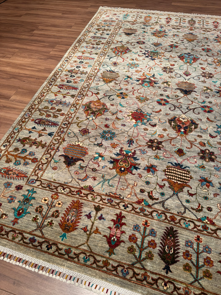 Sultani Binbirgece Orijinal El Dokuması Gri Kök Boya Yün Halı 243x301 7.31 Metrekare - 7x10 ft