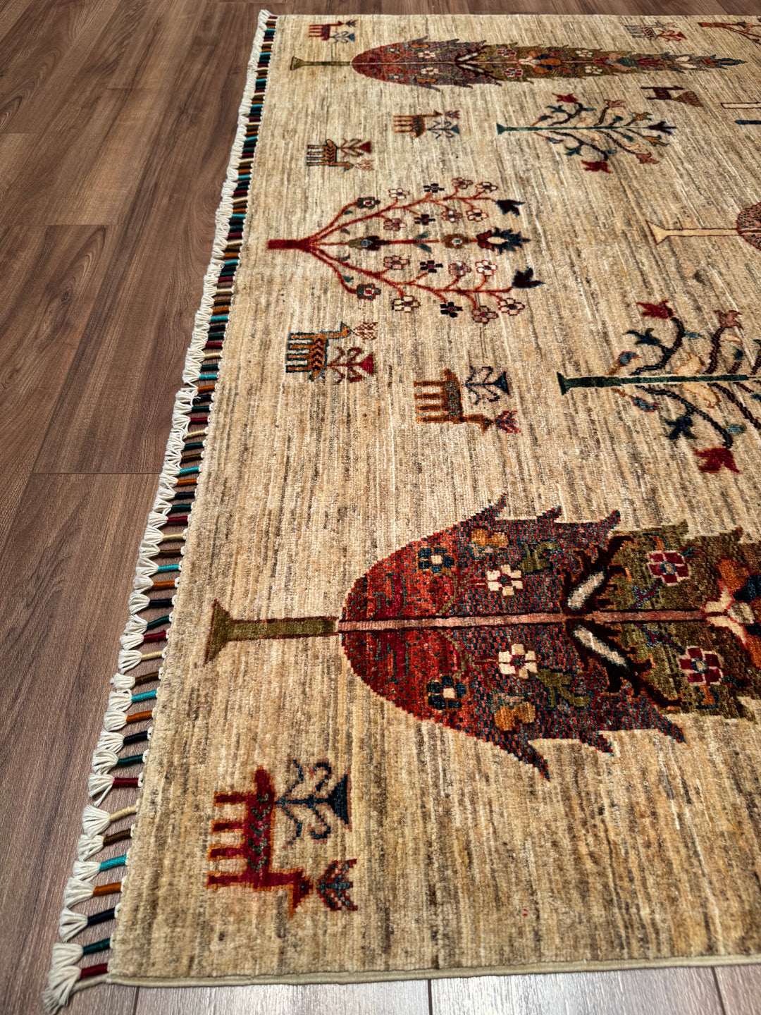 Sultani Tree of Life Original Handwoven Beige Root Dye Wool Rug 174x238 cm (4.14 square meters - 5x8 ft) 