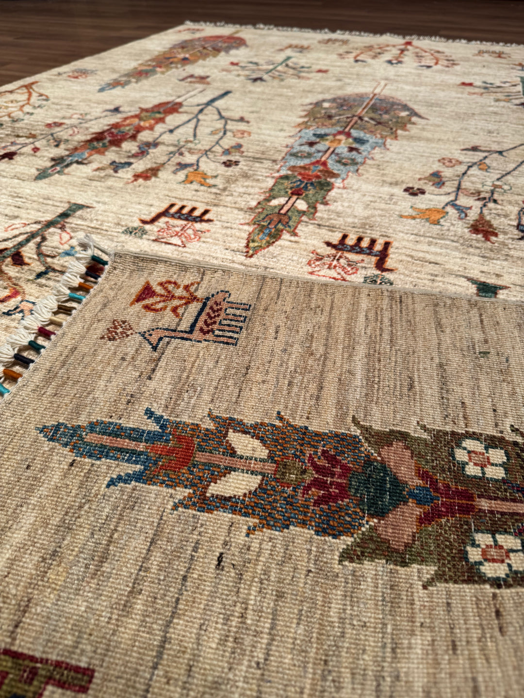 Sultani Tree of Life Original Handwoven Beige Root Dye Wool Rug 174x238 cm (4.14 square meters - 5x8 ft) 