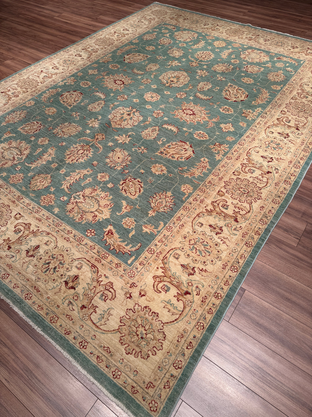 Uşak Orijinal El Dokuması Turkuaz Kök Boya Yün Halı 274x373 10.22 Metrekare - 10x14 ft