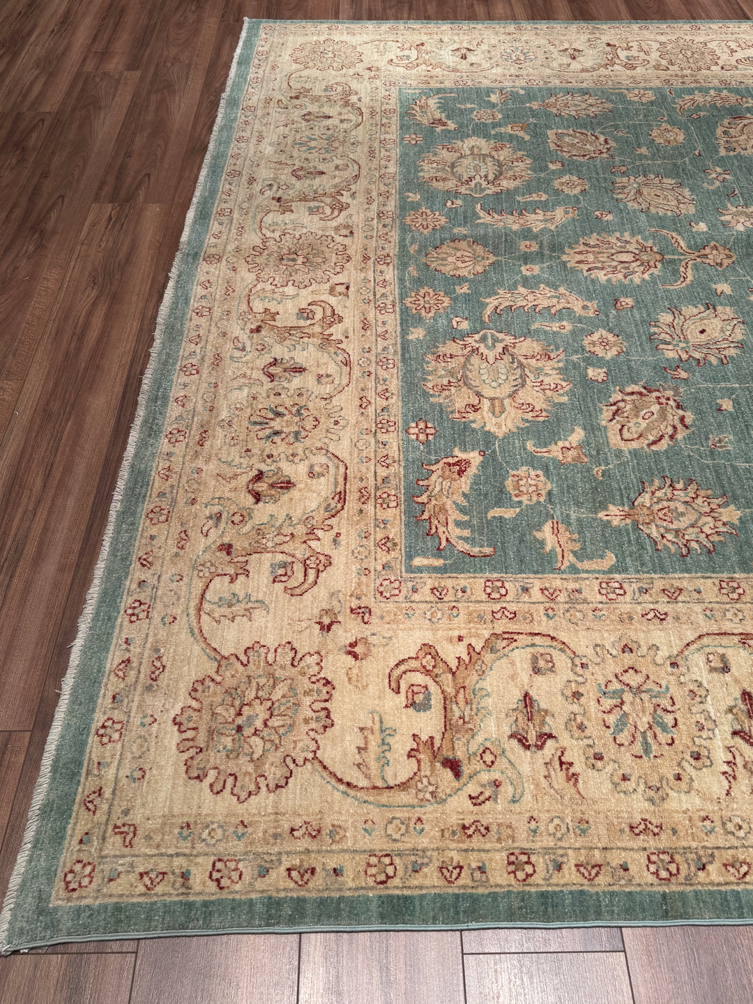 Uşak Orijinal El Dokuması Turkuaz Kök Boya Yün Halı 274x373 10.22 Metrekare - 10x14 ft