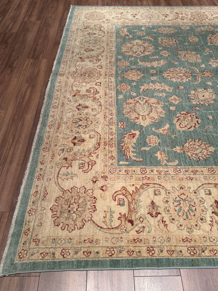 Uşak Orijinal El Dokuması Turkuaz Kök Boya Yün Halı 274x373 10.22 Metrekare - 10x14 ft