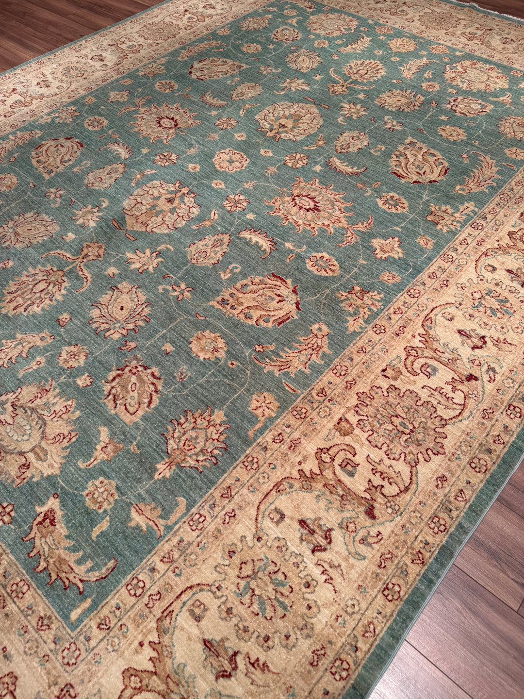 Uşak Orijinal El Dokuması Turkuaz Kök Boya Yün Halı 274x373 10.22 Metrekare - 10x14 ft