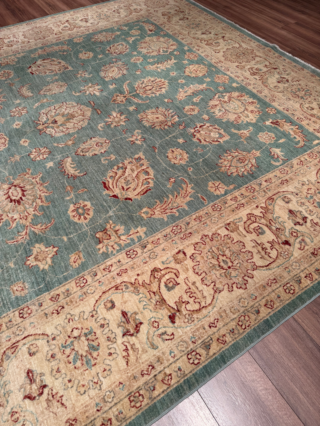 Uşak Orijinal El Dokuması Turkuaz Kök Boya Yün Halı 274x373 10.22 Metrekare - 10x14 ft
