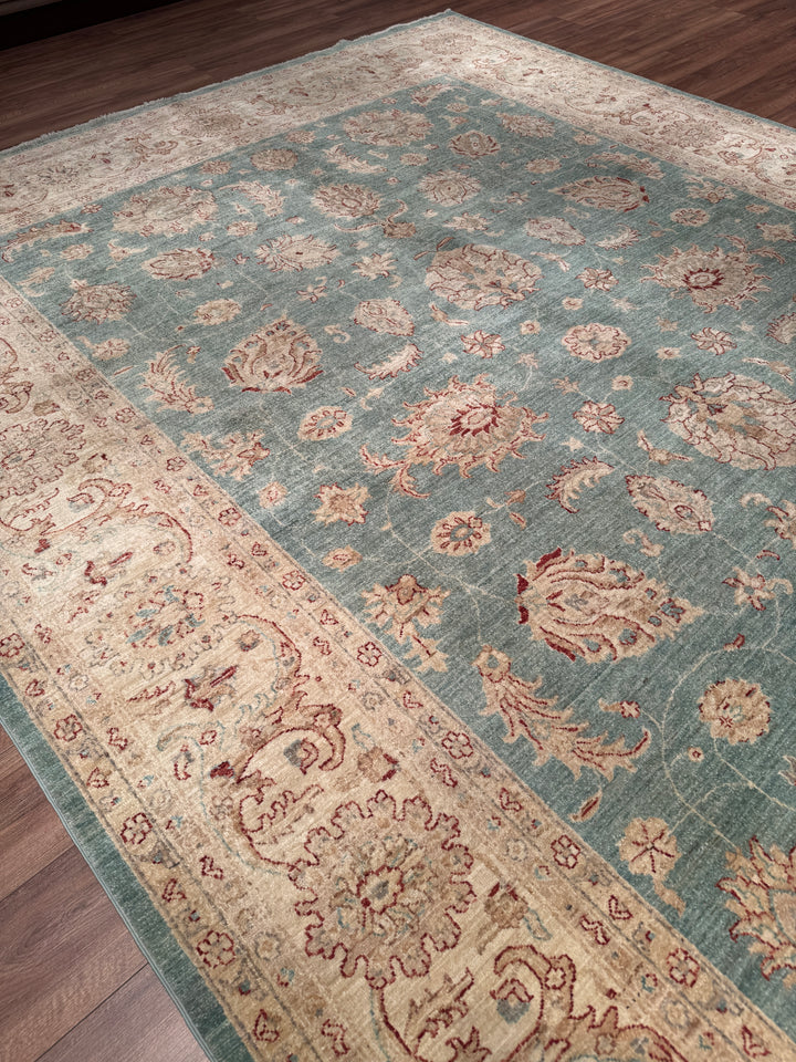 Uşak Orijinal El Dokuması Turkuaz Kök Boya Yün Halı 274x373 10.22 Metrekare - 10x14 ft