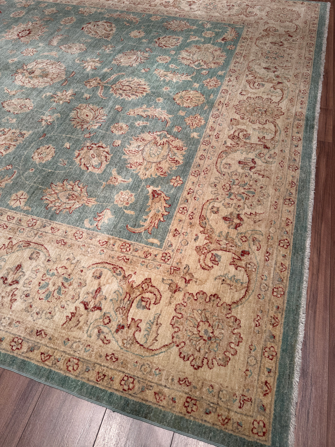 Uşak Orijinal El Dokuması Turkuaz Kök Boya Yün Halı 274x373 10.22 Metrekare - 10x14 ft