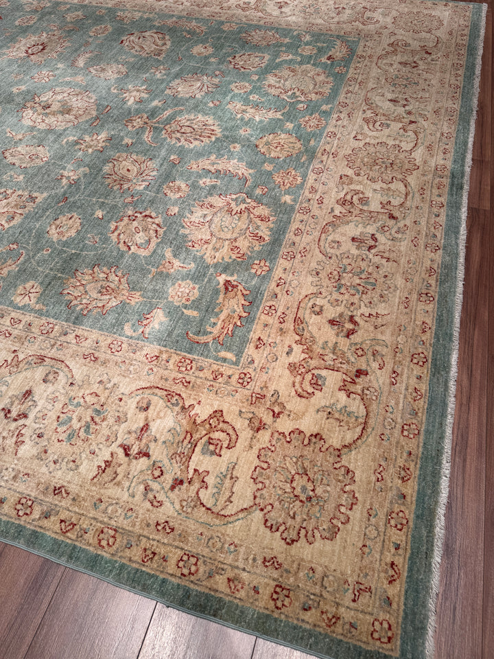 Uşak Orijinal El Dokuması Turkuaz Kök Boya Yün Halı 274x373 10.22 Metrekare - 10x14 ft
