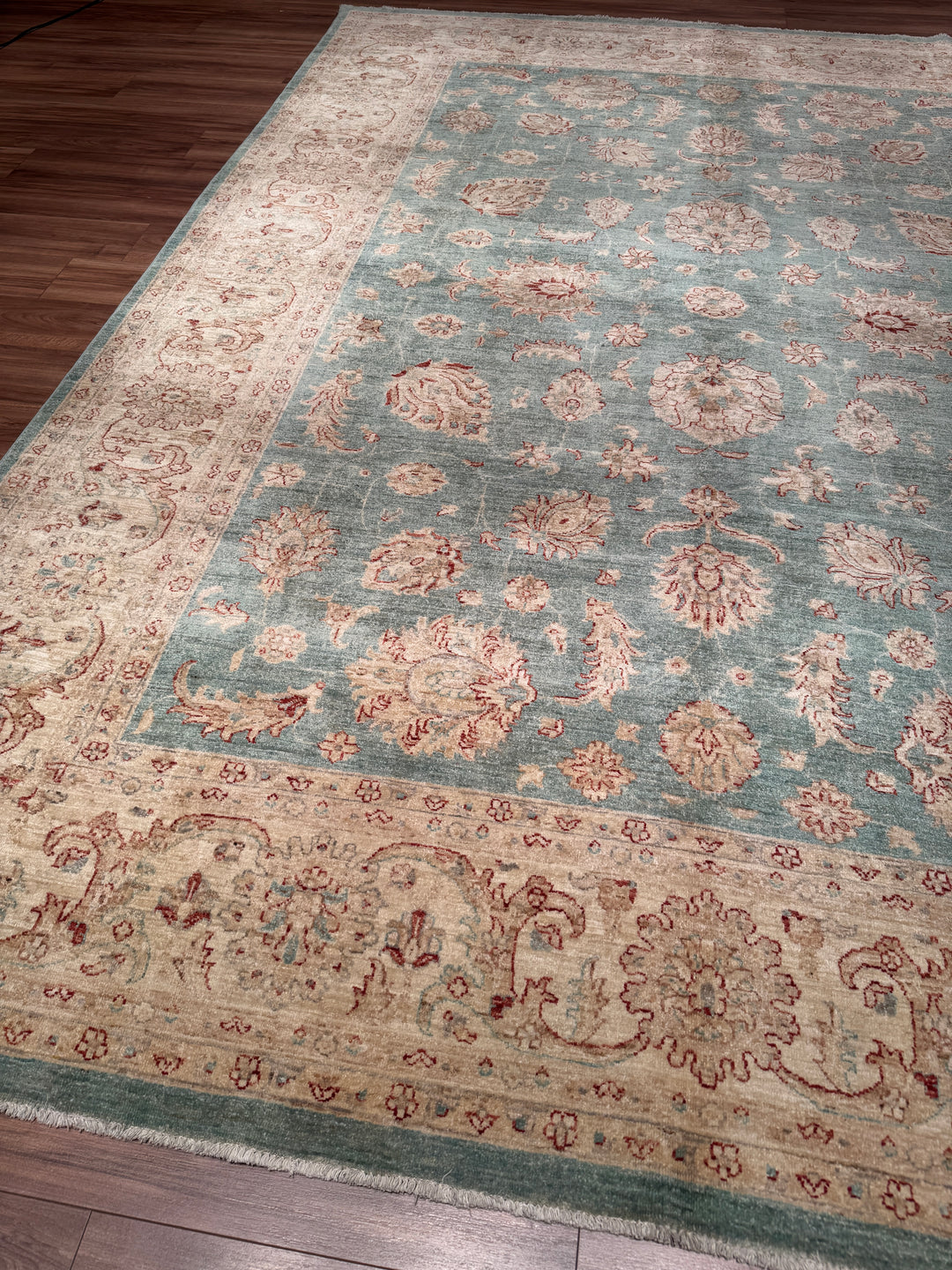 Uşak Orijinal El Dokuması Turkuaz Kök Boya Yün Halı 274x373 10.22 Metrekare - 10x14 ft