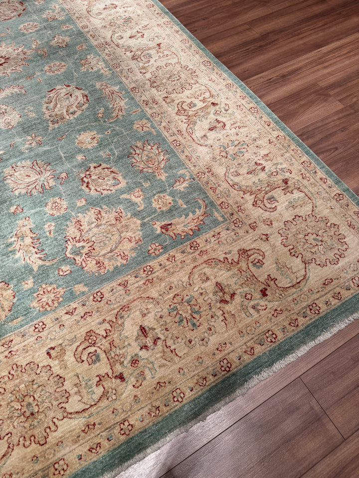 Uşak Orijinal El Dokuması Turkuaz Kök Boya Yün Halı 274x373 10.22 Metrekare - 10x14 ft
