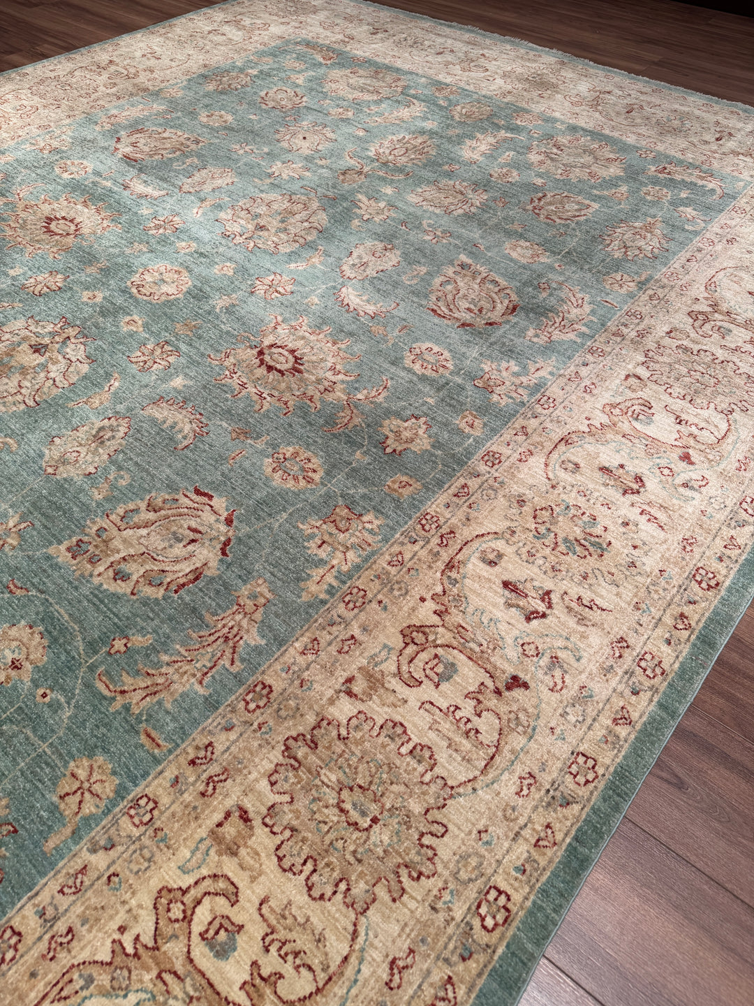 Uşak Orijinal El Dokuması Turkuaz Kök Boya Yün Halı 274x373 10.22 Metrekare - 10x14 ft